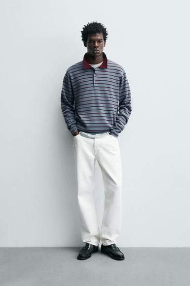 Zara Трикотажное поло в полоску из смеси шерсти