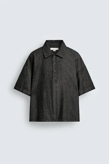 Джинсовая поло-рубашка- Заказать в России