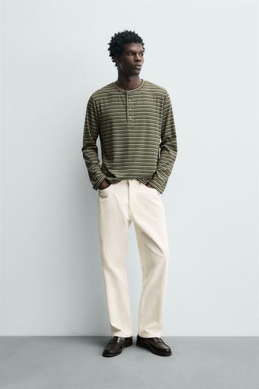 Zara Футболка в полоску с воротником на кнопках