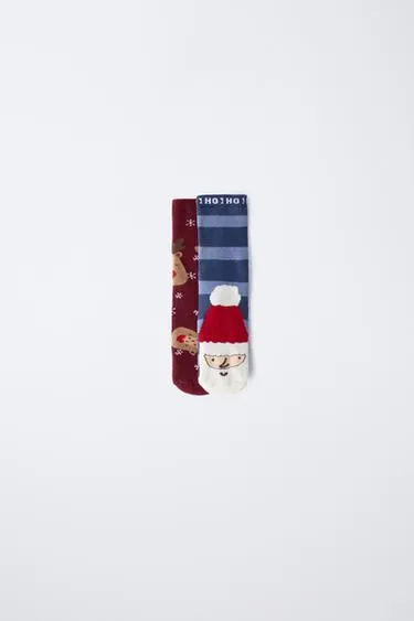 TWO-PACK OF NON-SLIP SANTA AND REINDEER SOCKS