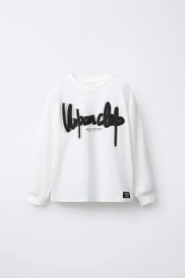 T-SHIRT WITH RAISED SLOGAN- Заказать в России