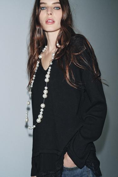 Zara Топ комбинированный с кружевом купить с доставкой.