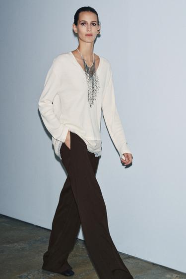 Zara Комбинированный топ с кружевом купить с доставкой.