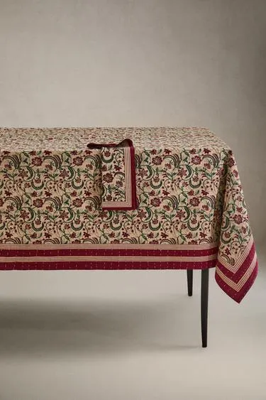Хлопковое рождественское скатерть с рамочным цветочным принтом- Заказать в России