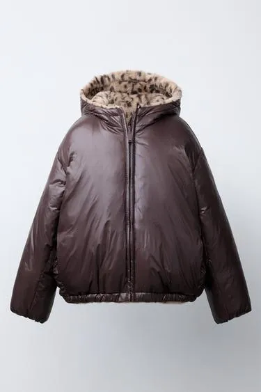 REVERSIBLE ANIMAL PRINT FAUX FUR JACKET- Заказать в России