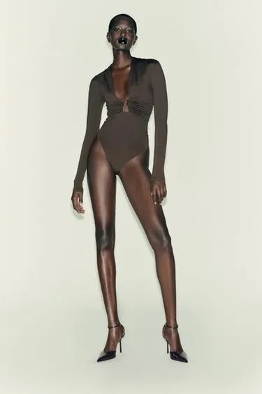 Боди из полиамида с драпировкой- Заказать в России