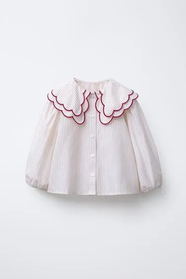 STRIPED SHIRT WITH DOUBLE COLLAR- Заказать в России