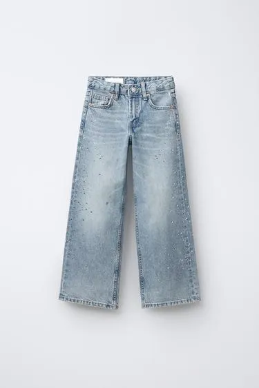 Джинсы WIDE LEG со стразами- Заказать в России
