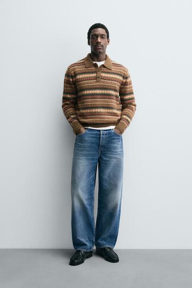 Zara Трикотажное поло жаккардовое геометрическое