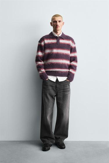 Zara Трикотажное поло в полоску с начесом