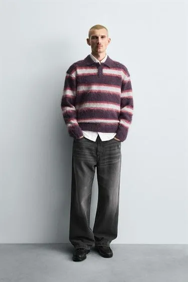 Трикотажное поло в полоску с начесом- Заказать в России