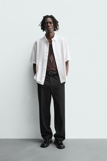 Zara Рубашка с вышивкой из хлопка и льна