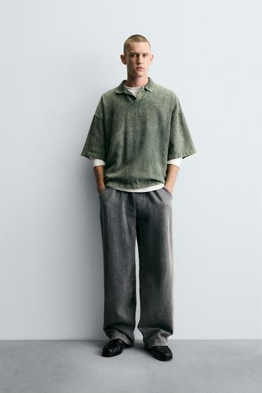 Zara Поло из структурной ткани с эффектом потертости купить с доставкой.