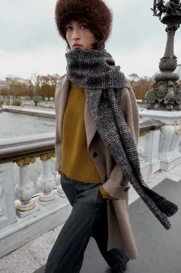 Шарф в клетку с шерстью- Заказать в России