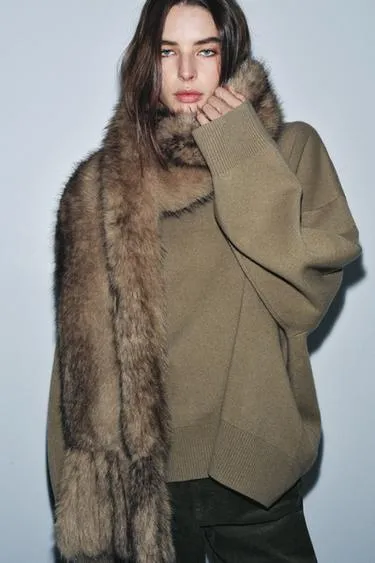 Однотонный длинный шарф из искусственного меха с бахромой- Заказать в России