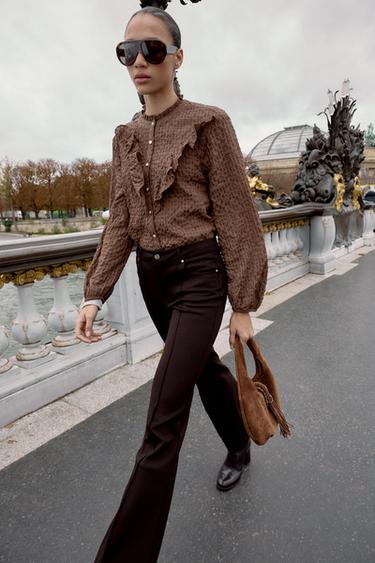 Zara Блуза в клетку с воланами купить с доставкой.