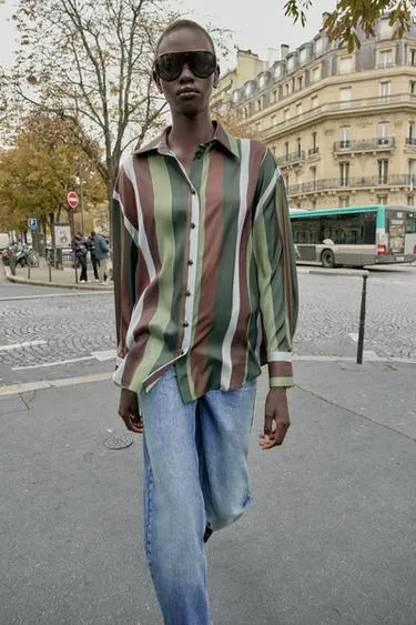 Атласная блуза в полоску- Заказать в России