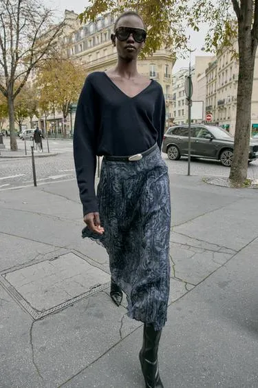 Юбка миди с принтом и ремнем- Заказать в России