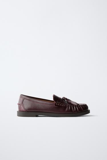 Zara Лоферы с кисточками из кожи ограниченной коллекции