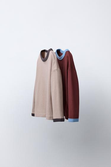 Zara Набор из двух однотонных футболок с окантовкой купить с доставкой.