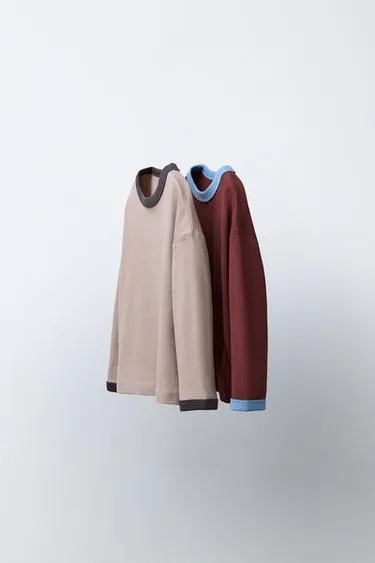 Набор из двух однотонных футболок с окантовкой- Заказать в России