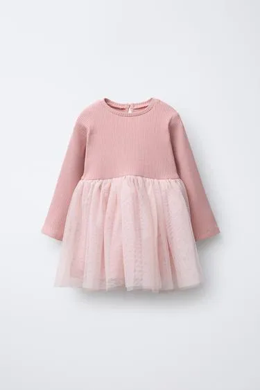 Комбинированное платье из туля с блёстками