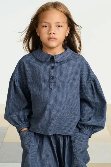 Рубашка в полоску с воротником-петерпан и длинными рукавами с пышными манжетами на пуговицах- Заказать в России