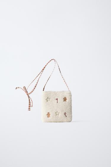 Zara Сумка из искусственной овчины с новогодней вышивкой