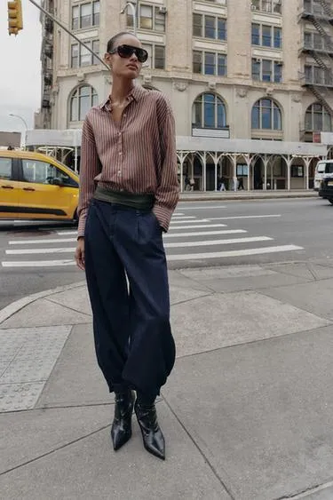 Рубашка оверсайз из поплина в полоску