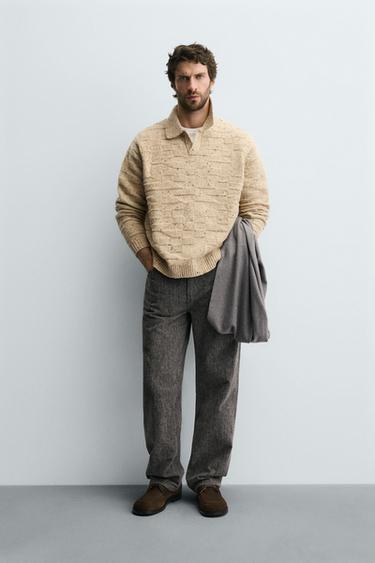 Zara Поло из 100% шерсти с воротником и пуговицами