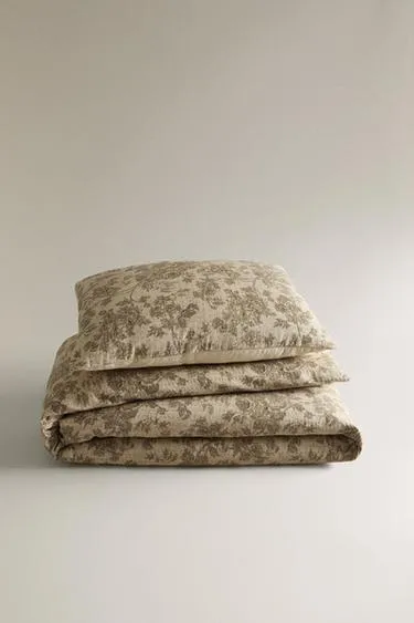 Одеяло из хлопка и льна с цветочным узором