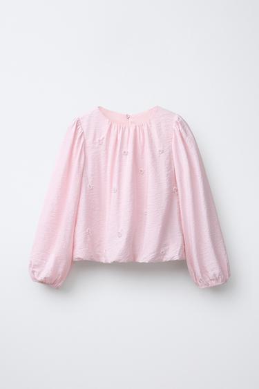 Zara Атласная блузка с жемчугом