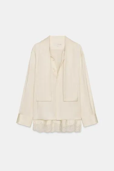 Комбинированная атласная блуза ZW COLLECTION- Заказать в России