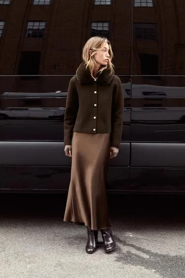 Трикотажный кардиган с воротником из искусственного меха