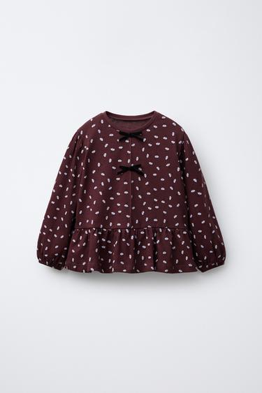 Zara Футболка с цветочным принтом и бархатным бантом