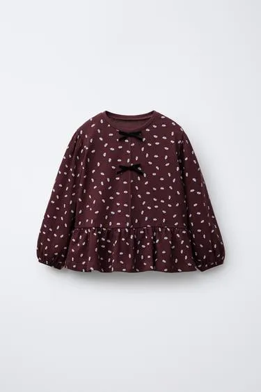 Футболка с цветочным принтом и бархатным бантом- Заказать в России