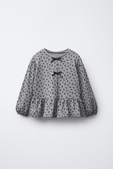 Zara Футболка с цветочным принтом и бархатным бантом