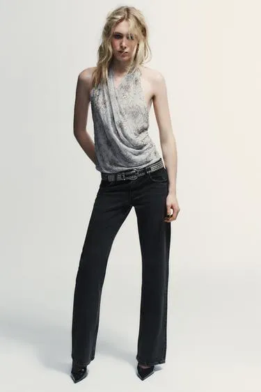 Топ халтер с вышивкой и бусинами