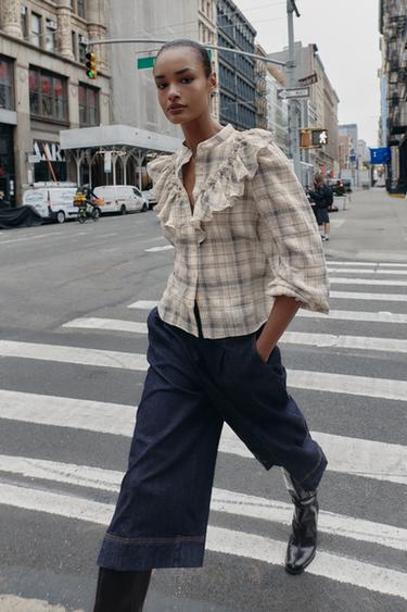 Zara Рубашка в клетку с воланами