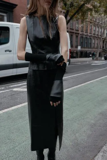 Комбинированные митенки из искусственной кожи