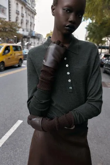 Комбинированные митенки из искусственной кожи- Заказать в России