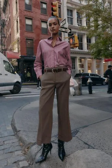 Брюки в елочку с ремнем- Заказать в России