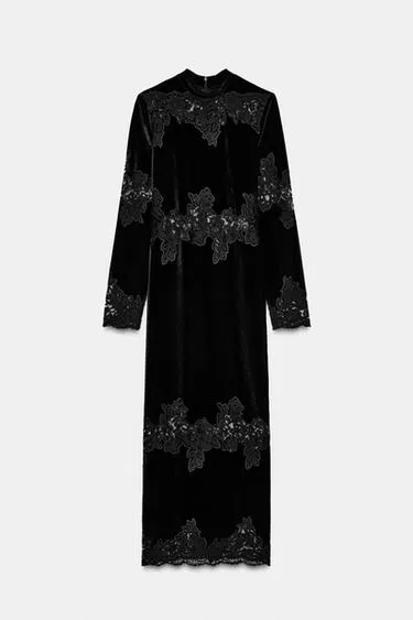 Бархатное платье с кружевом- Заказать в России