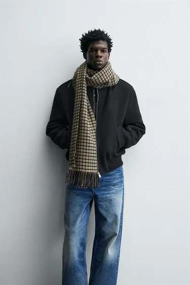 Шарф в клетку с бахромой- Заказать в России