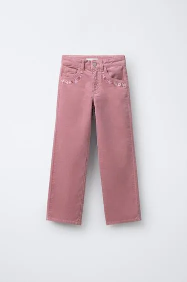 Бархатные брюки с вышитыми цветами- Заказать в России