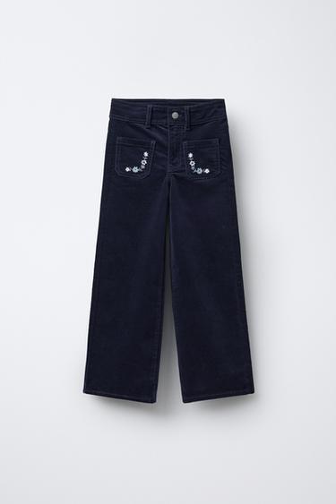 Zara Бархатные брюки с вышивкой в виде цветов