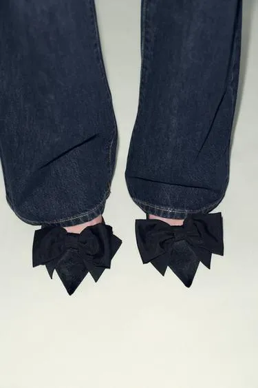 Бархатные туфли-мюли с бантом- Заказать в России