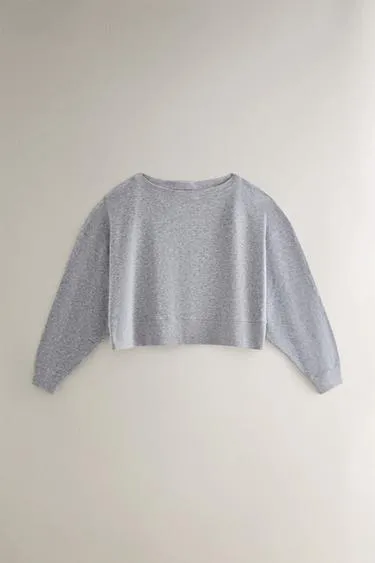 Cotton sweatshirt with neck detail- Заказать в России