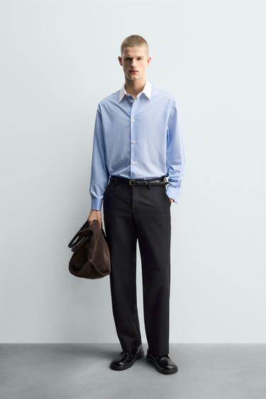 Zara Рубашка в полоску с манжетами под запонки