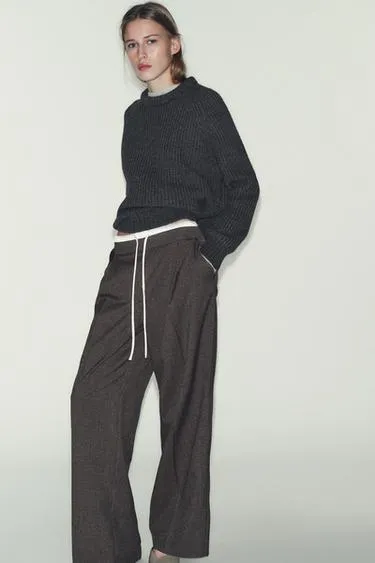 Широкие брюки с двойным поясом «гусиная лапка»